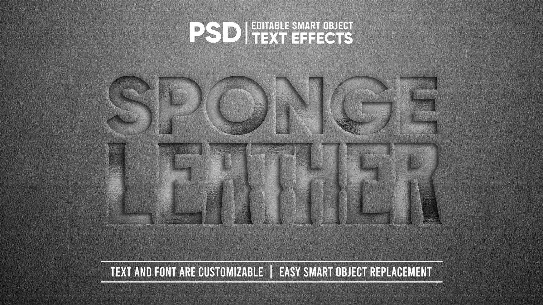 Black Suede Pressed Embossed Sponge Leather Stamp Editable Smart Object Text Effect psd