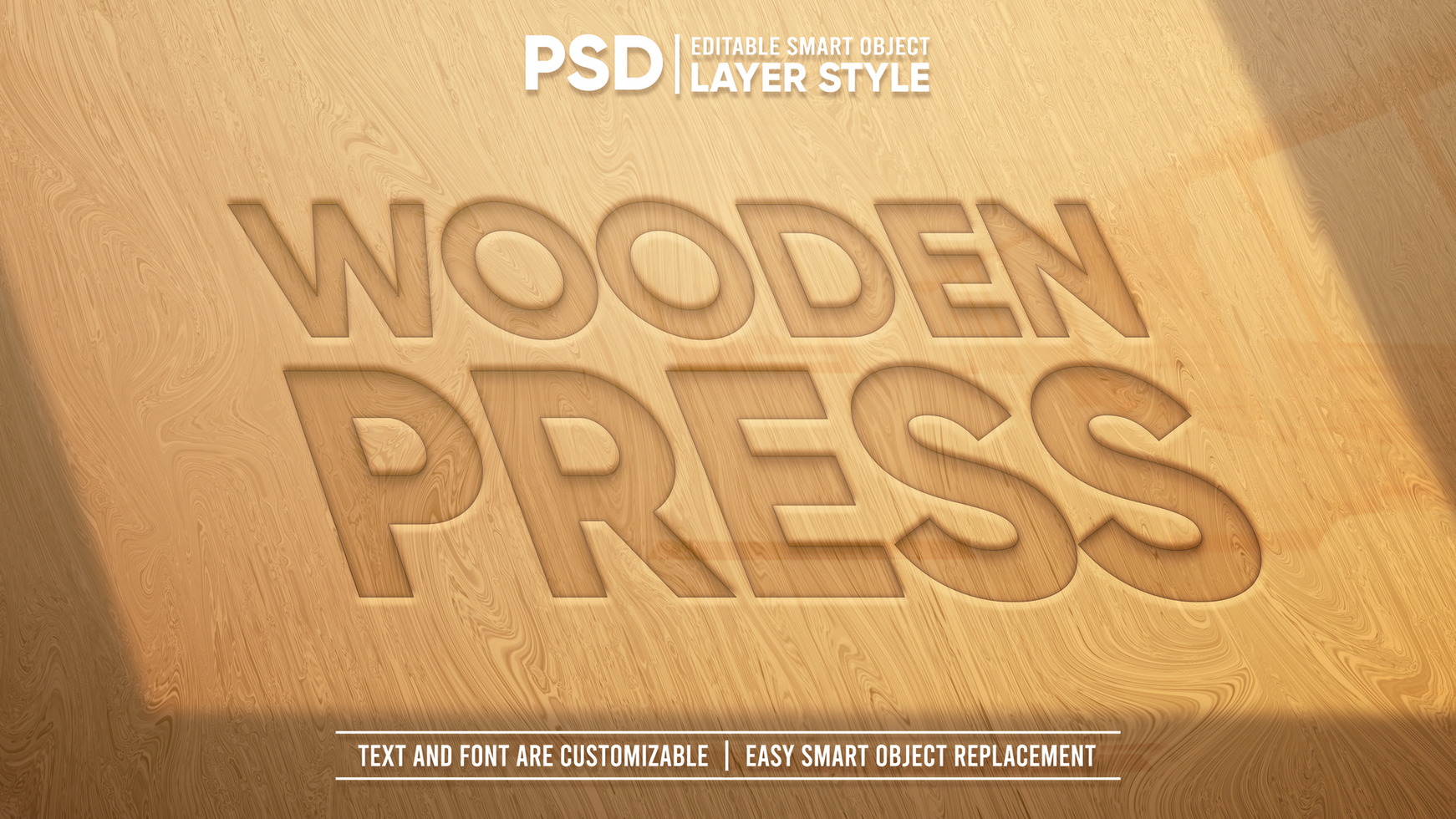 Wooden Press Carved Realistic 3D Perspective Editable Smart Object Text Effect Mockup psd