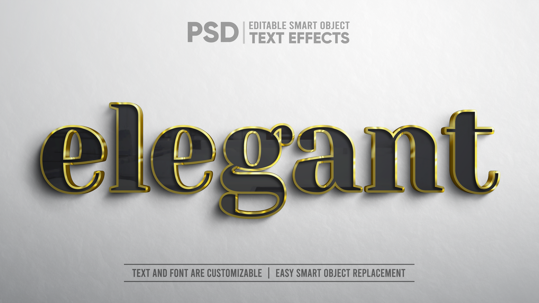 3D Realistic Elegant Black Gold Text Editable Smart Object Mockup psd