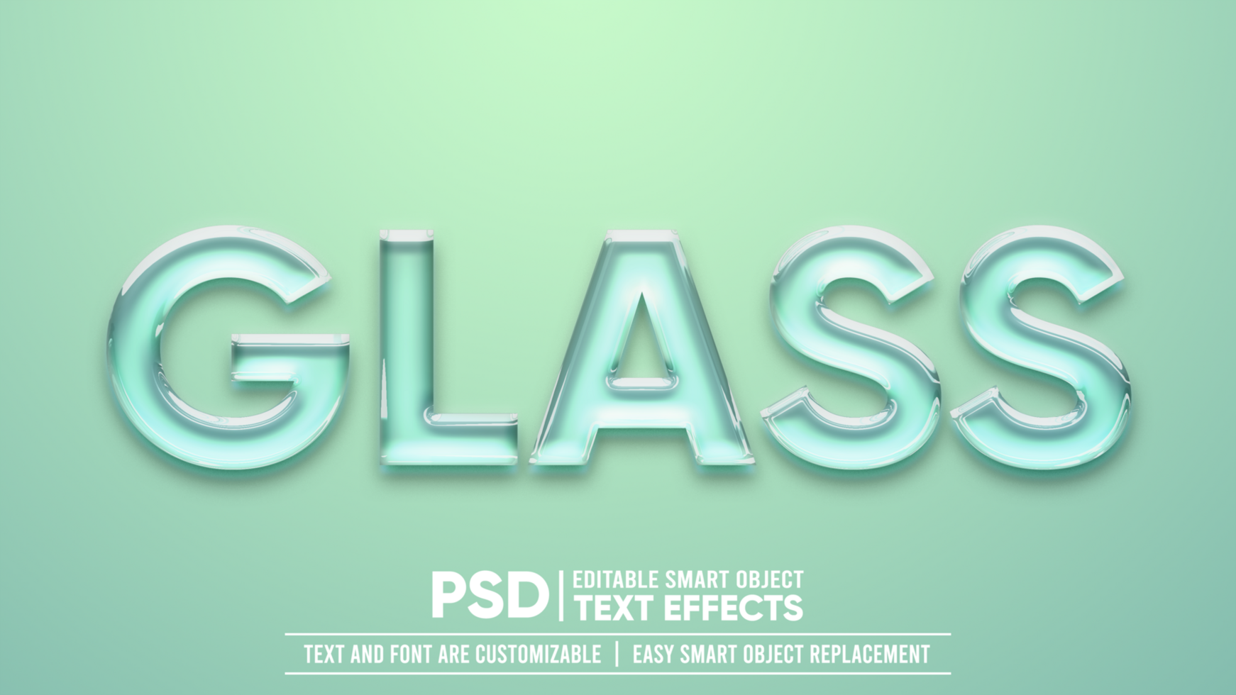 Shiny Transparent Glass 3D Editable Smart Object Text Effect psd