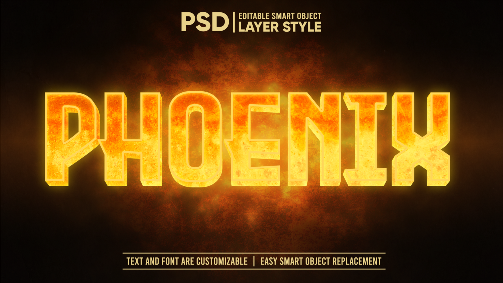 Fire Glowing Phoenix Text Effect Smart Object Mockup psd