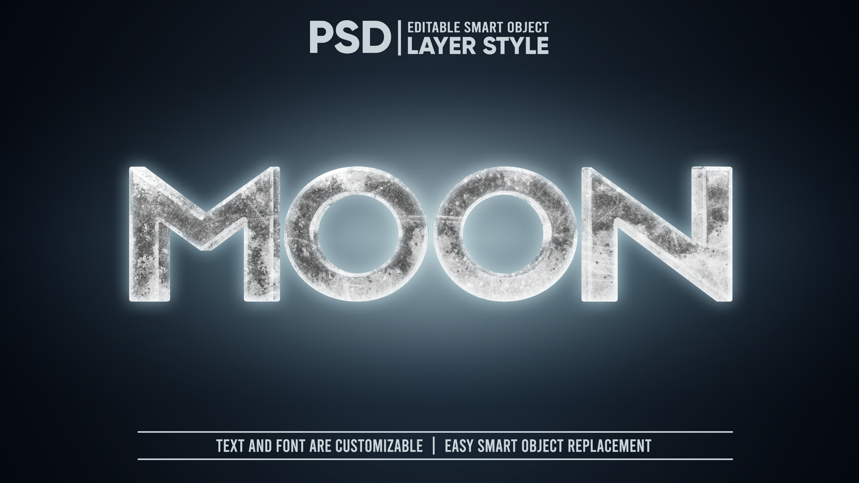Space Moon Cosmic Glowing Asteroid Rock 3D Editable Layer Style Text Effect psd