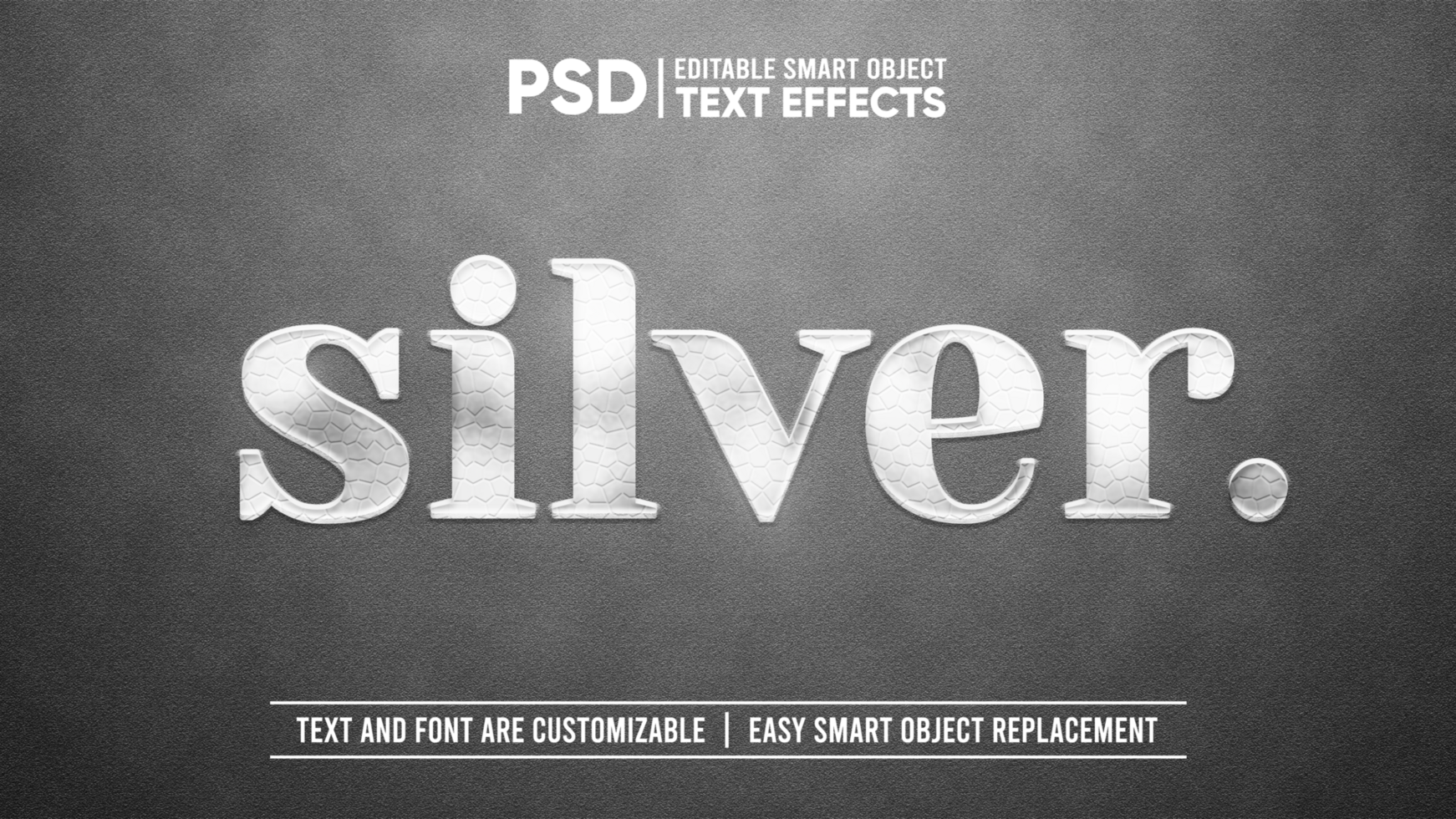 Black Suede with Embossed Silver Foil Leather Editable Smart Object Text Effect psd