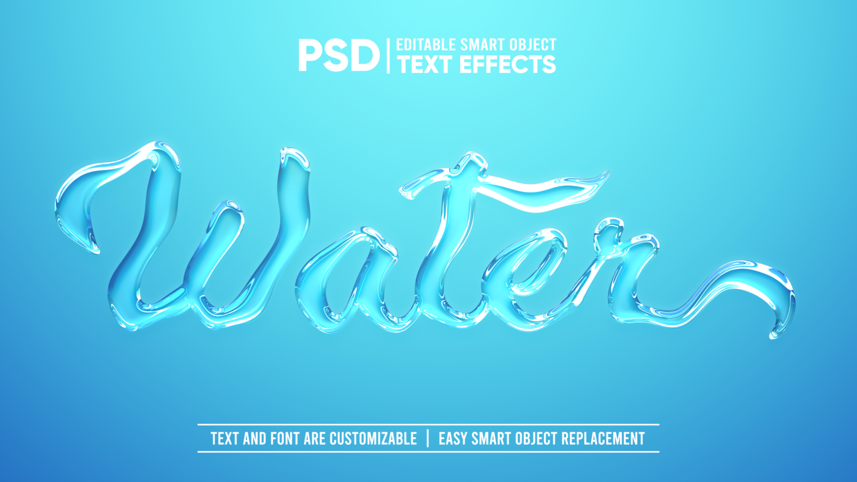Realistic Clear Water 3D Editable Smart Object Text Effect psd
