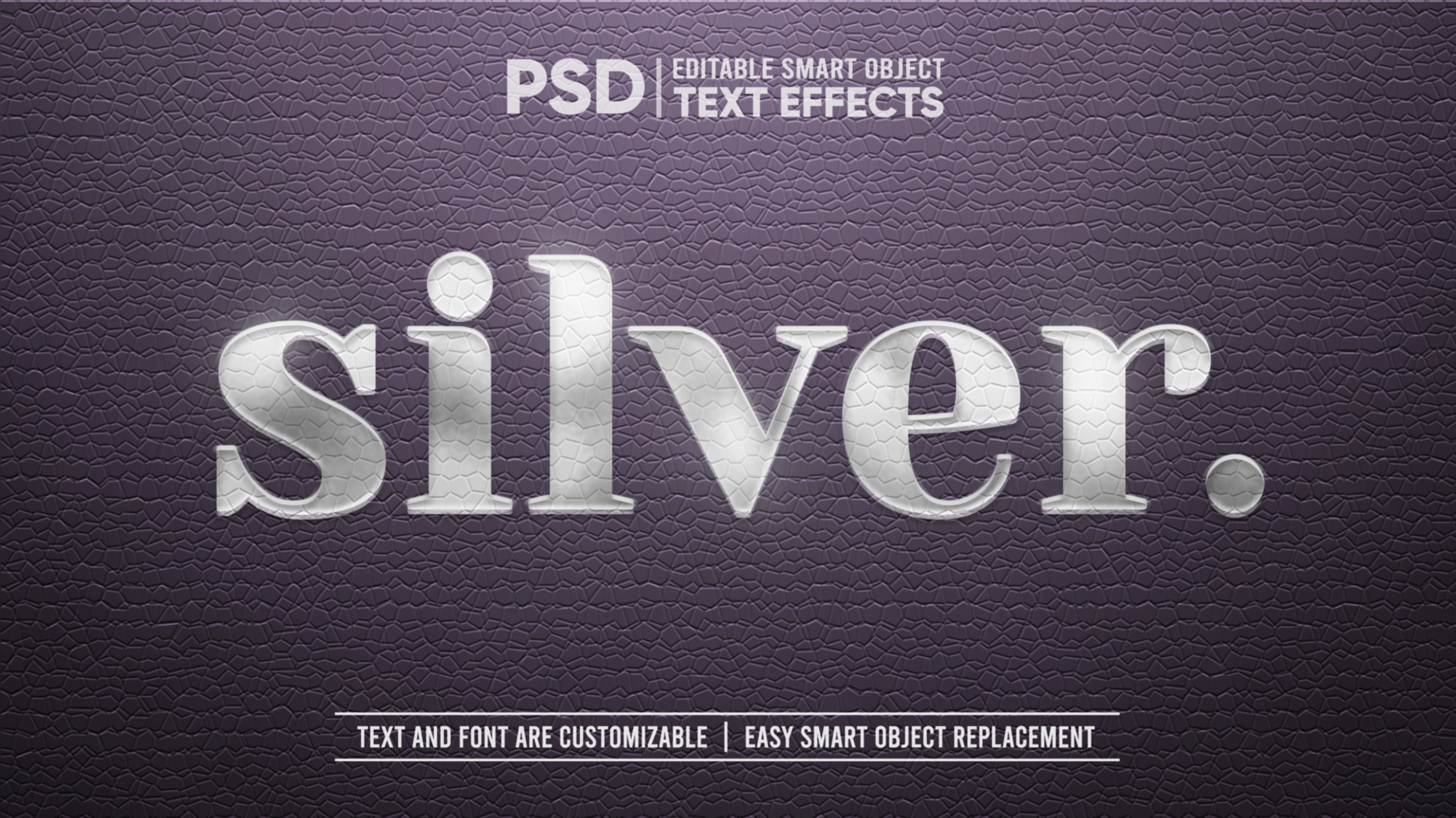 Elegant Trendy Black Purple Leather With Silver Embossed Stamp Editable Smart Object Text Effect psd