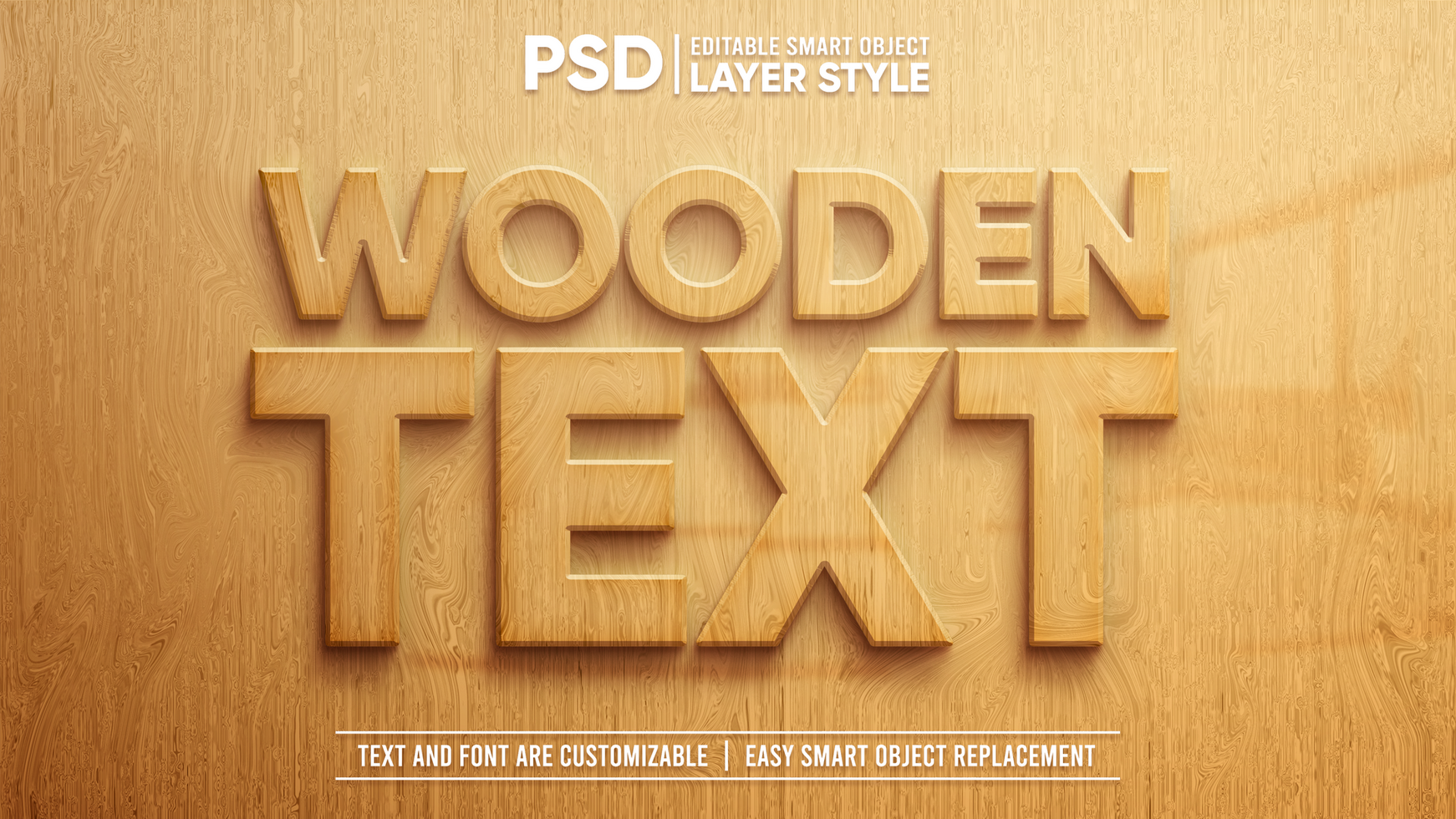 Carved Wooden Board Editable Layer Style Smart Object Text Effect Mockup psd