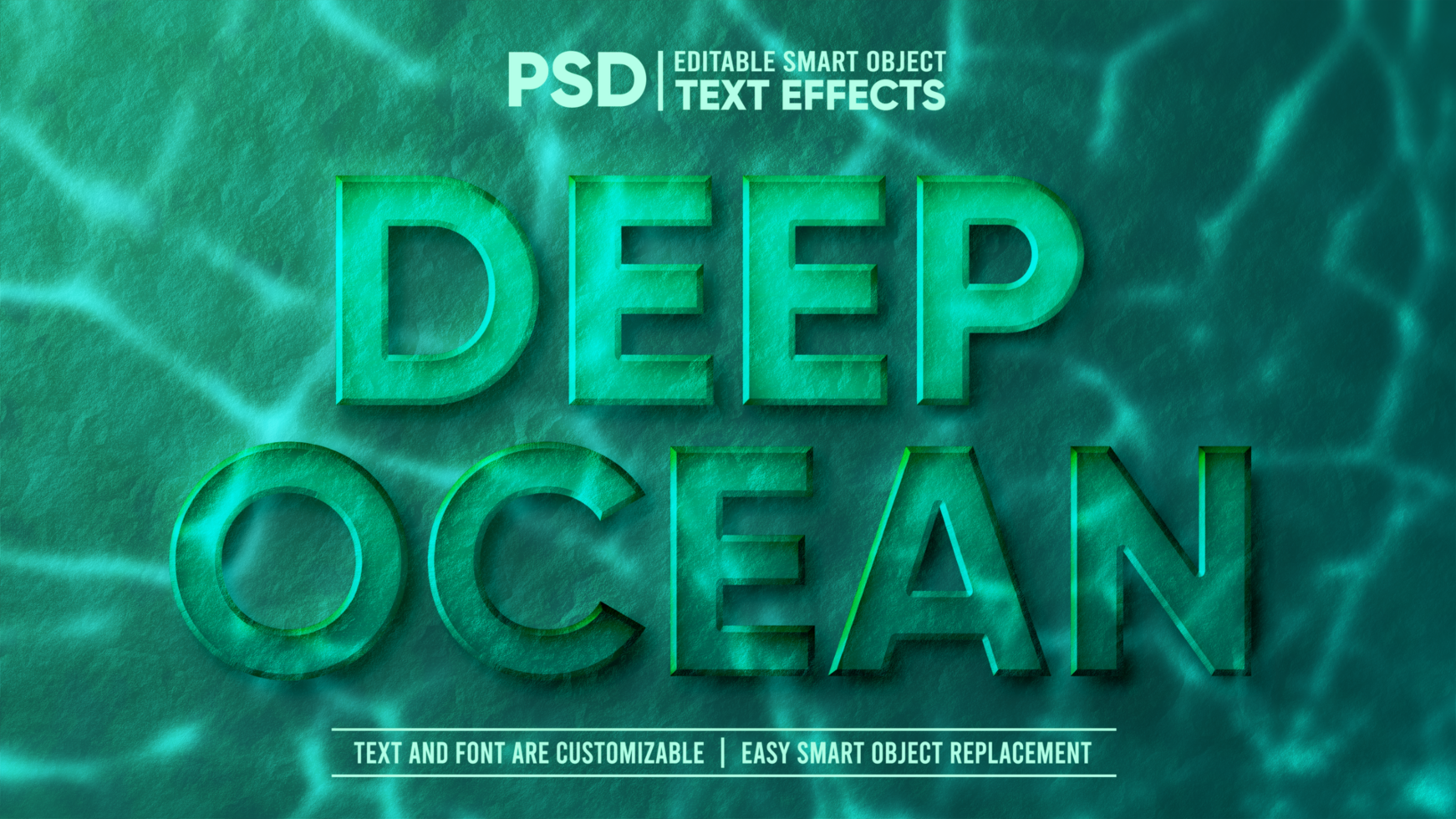 3D Deep Underwater Stone Editable Smart Object Text Effect psd
