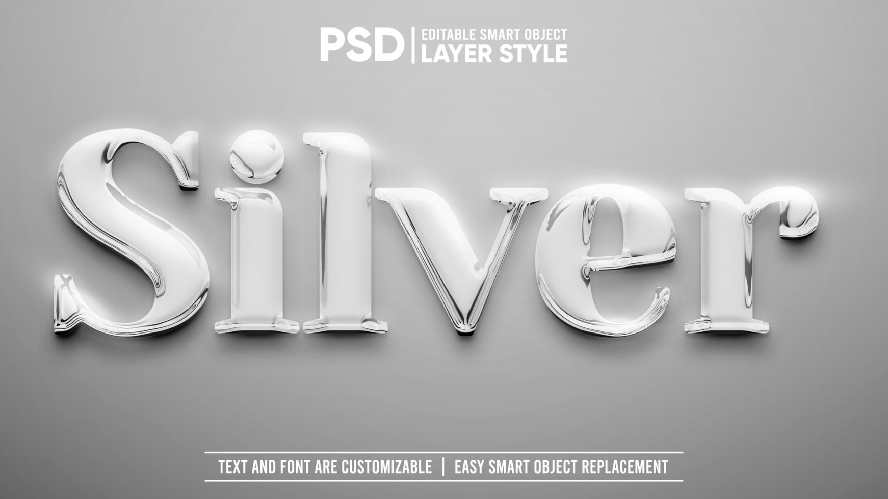 Shiny Smooth Silver with Flare Editable Smart Object Layer Text Effect Mockup psd