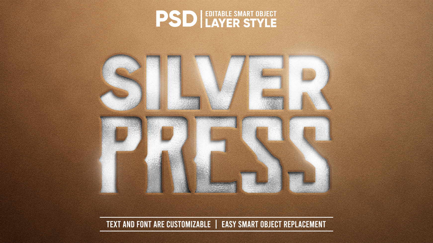 Brown Suede Pressed Embossed Silver Stamp Editable Smart Object Text Effect psd