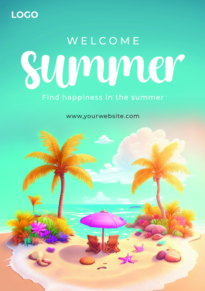 PSD a poster for hello summer with a beach chair and a beach chair AI Generative
