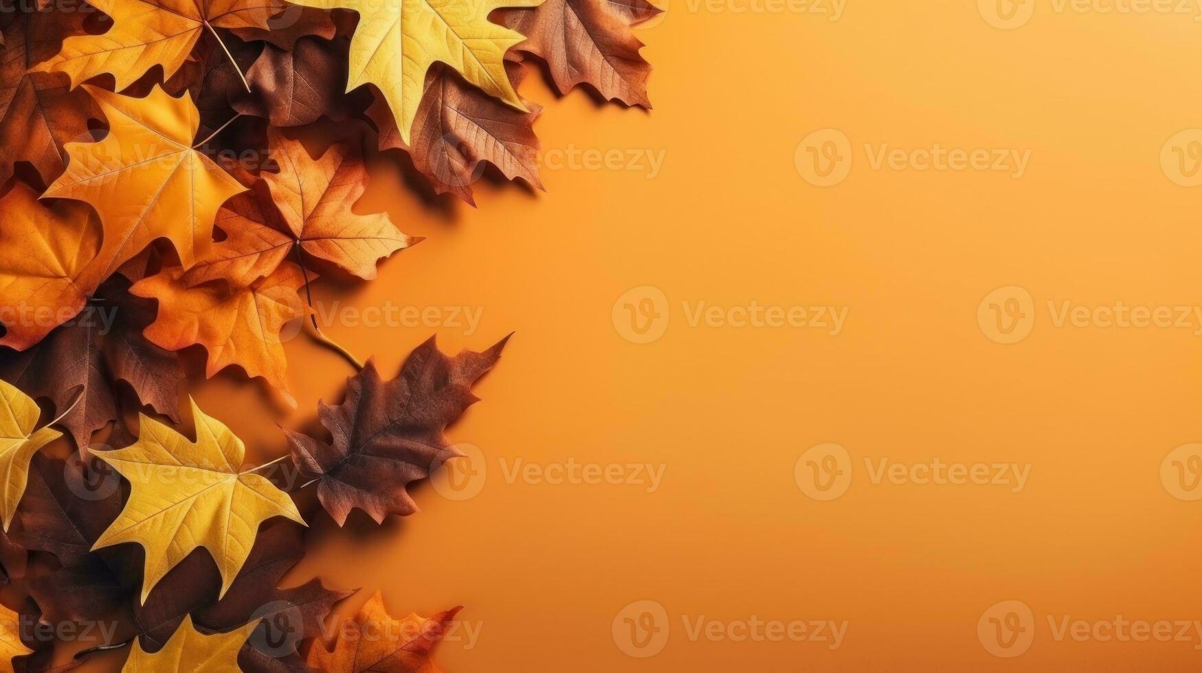 Autumn leaves background with copy space photo