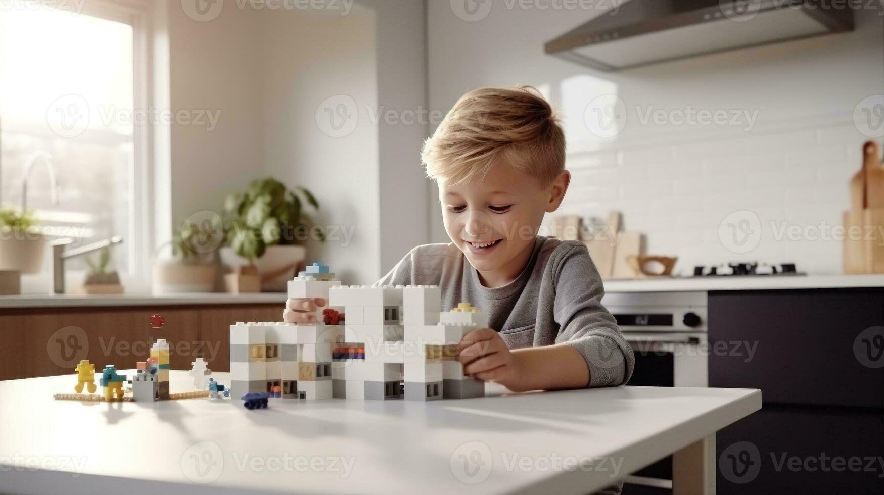 Child playing bricks photo