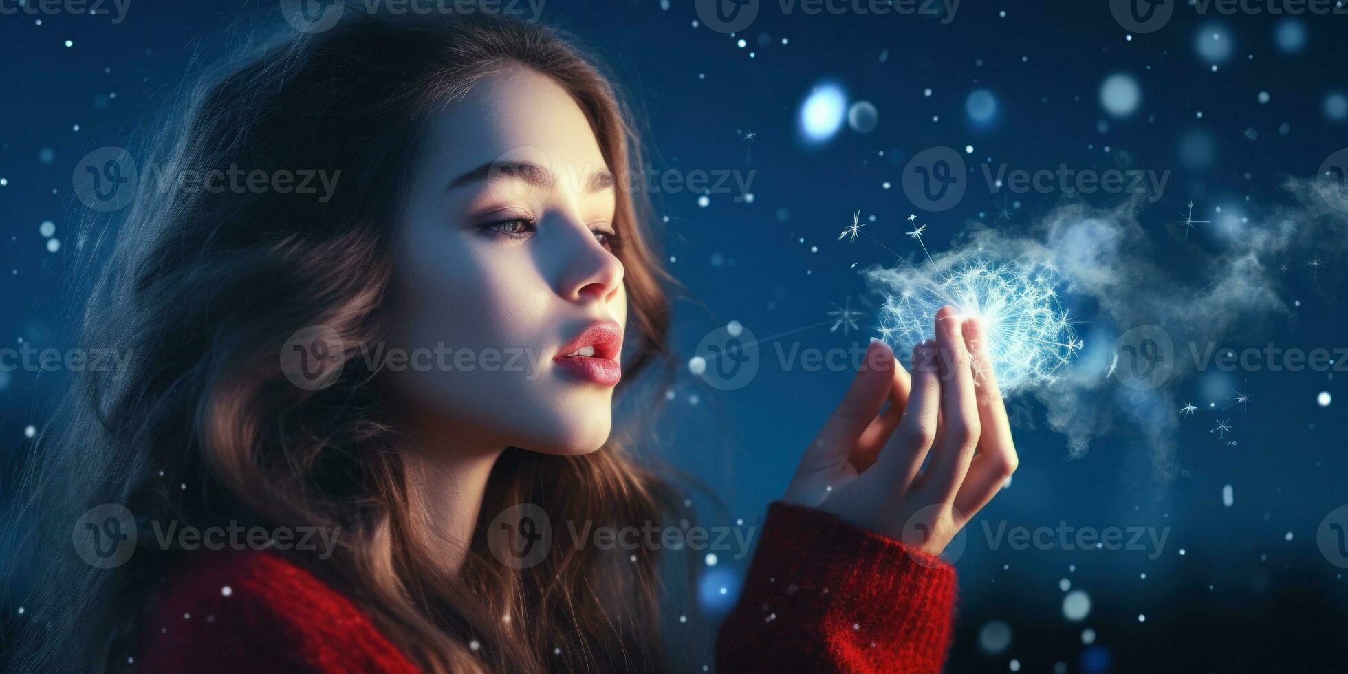 Winter background with beaufiful girl photo