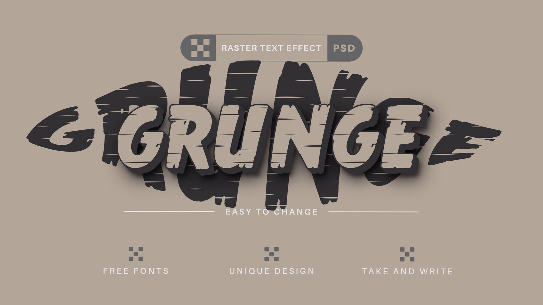 grunge - bewerkbare tekst effect, doopvont stijl psd