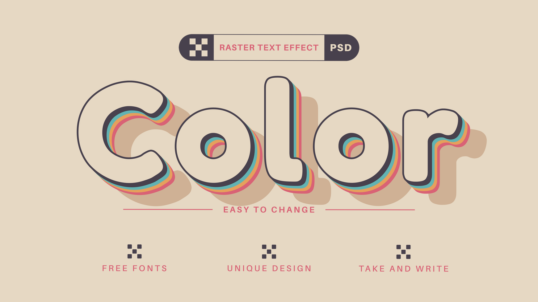 Retro Color - Editable Text Effect, Font Style psd