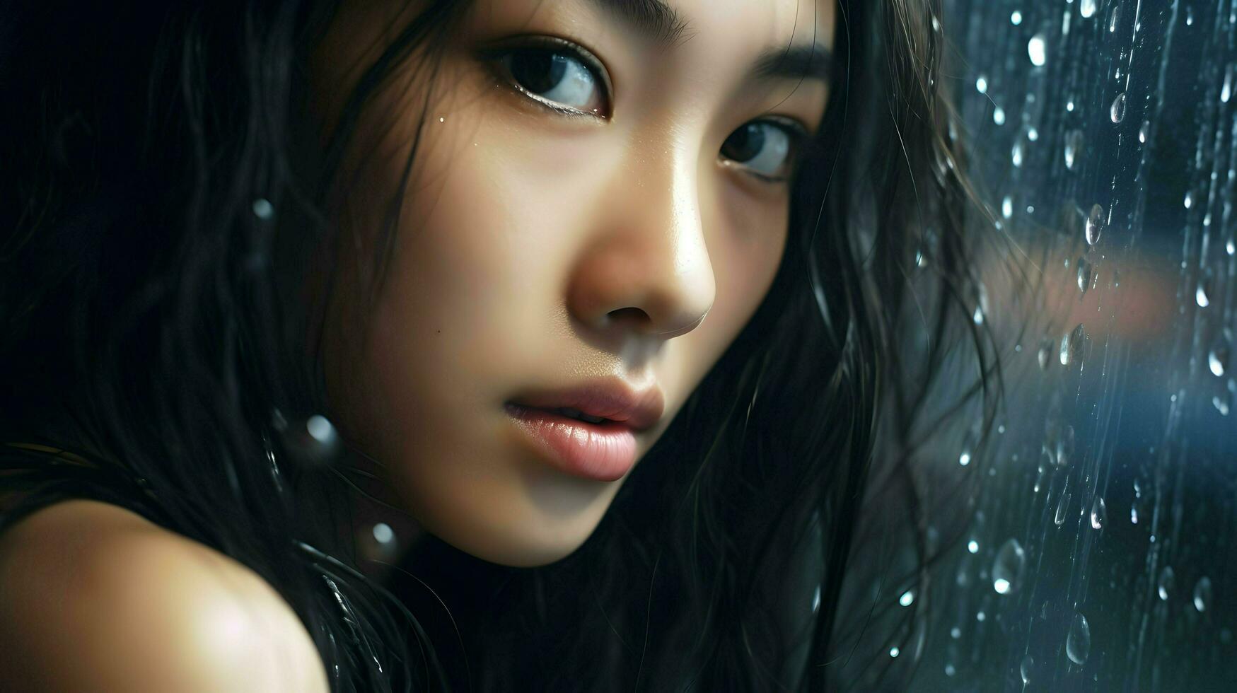 Beautiful young Asian woman portrait, cute girl wallpaper background photo