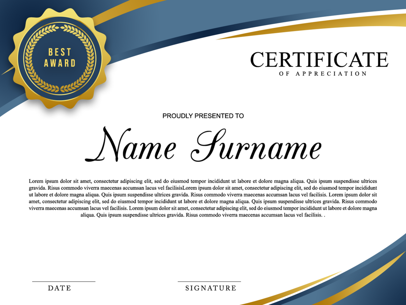 Elegant certificate of achievement psd template