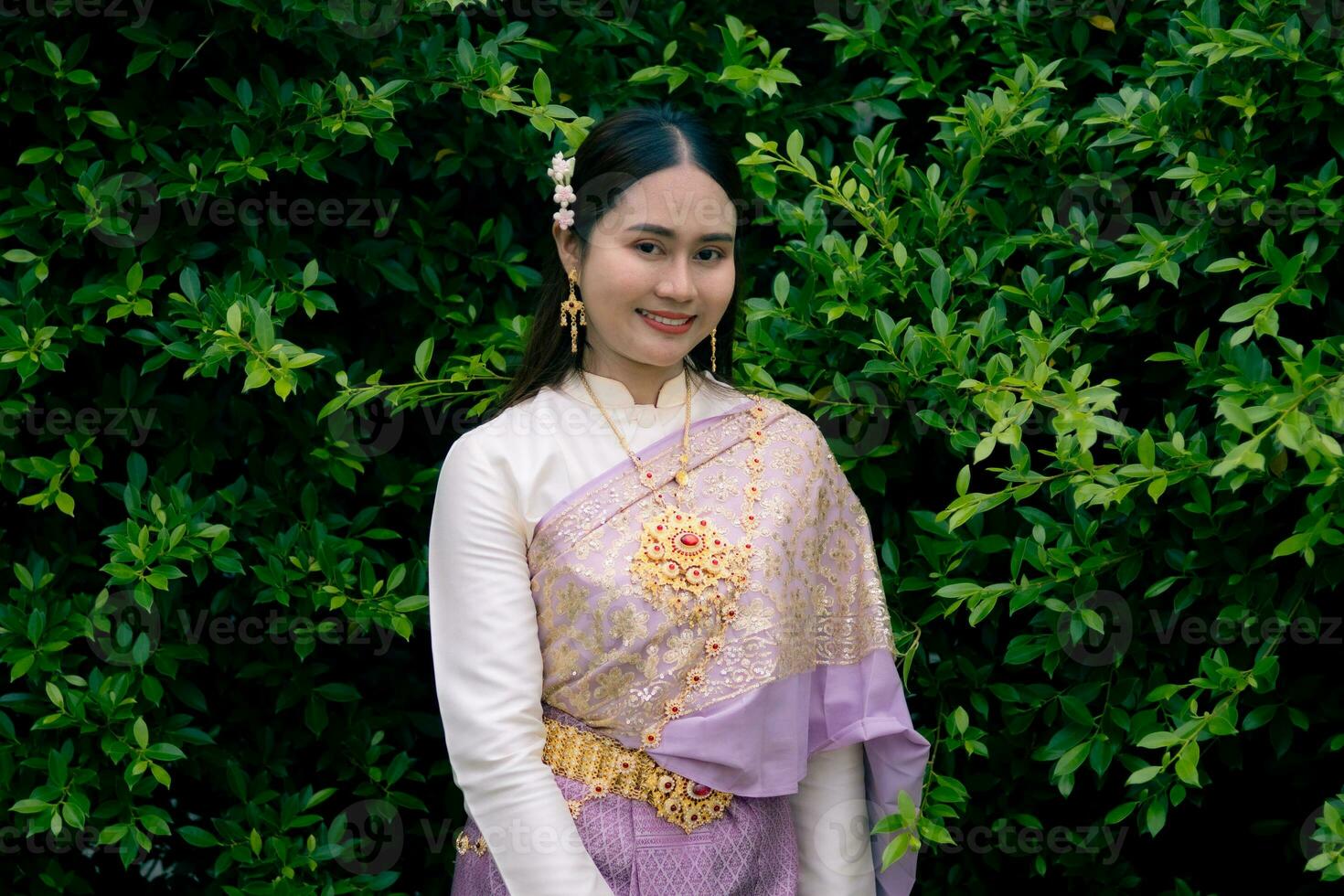 woman wearing thai dress It's a regular dress in Thailand. photo