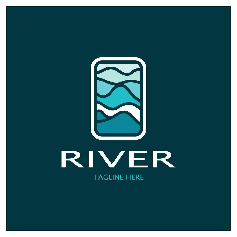 River logo, creeks, riverbanks and streams, with combination of mountains and farmland with vector concept design.