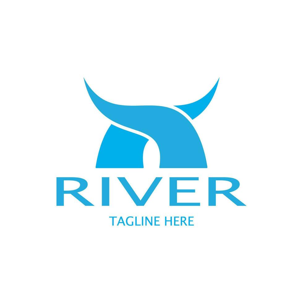 River logo, creeks, riverbanks and streams, with combination of mountains and farmland with vector concept design.