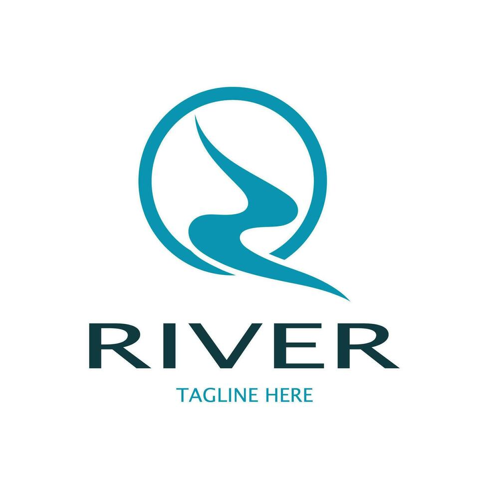 River logo, creeks, riverbanks and streams, with combination of mountains and farmland with vector concept design.