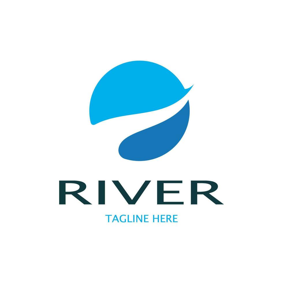 River logo, creeks, riverbanks and streams, with combination of mountains and farmland with vector concept design.