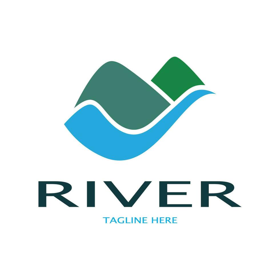 River logo, creeks, riverbanks and streams, with combination of mountains and farmland with vector concept design.