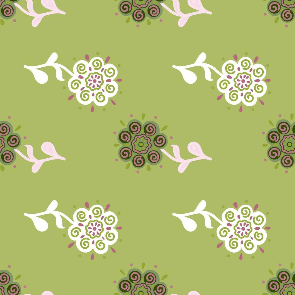 Abstract ethnic flower seamless pattern. Stylized floral botanical wallpaper. vector