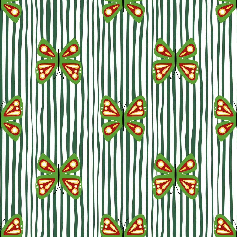 Simple stylized butterflies seamless pattern. Flying insect print. vector