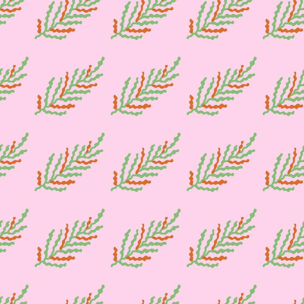 Abstract seaweed backdrop. Organic fern leaves seamless pattern. Simple style botanical background. vector