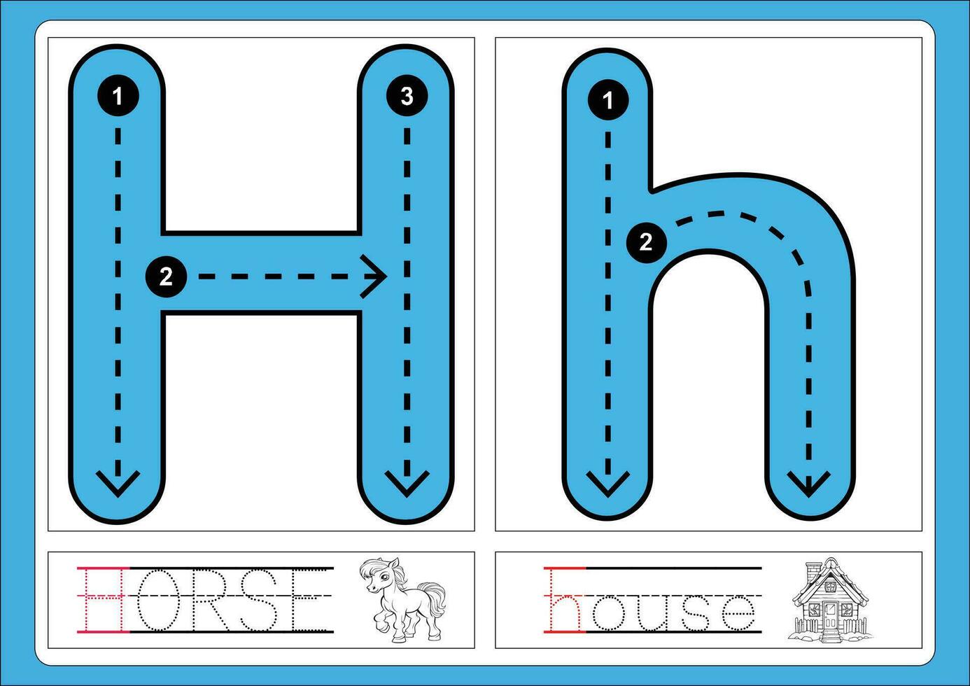 Alphabet exercise with cartoon vocabulary for coloring book illustration, vector