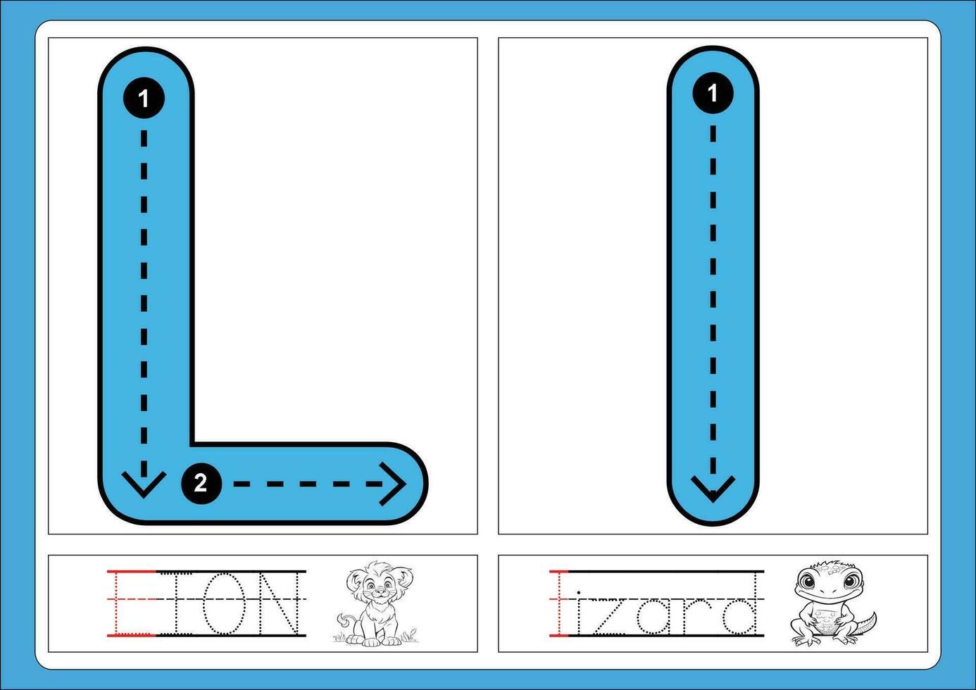 alfabeto ejercicio con dibujos animados vocabulario para colorante libro ilustración, vector