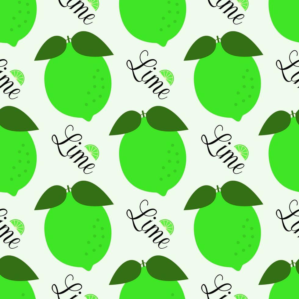 Vector seamless pattern. Lime with an inscription on a white background