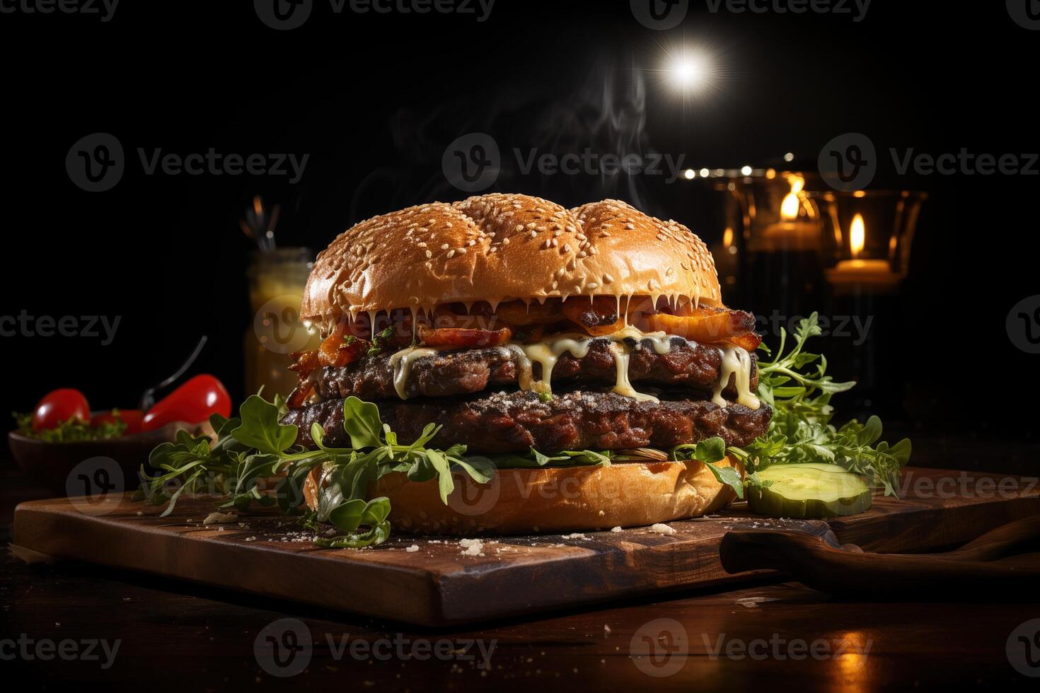Delicious grilled steak with wine and vegetable ready to eat generated by AI photo