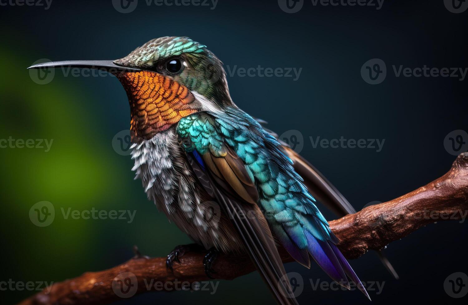 Beauty hummingbird stay on the branch in tropical forest generated by AI photo