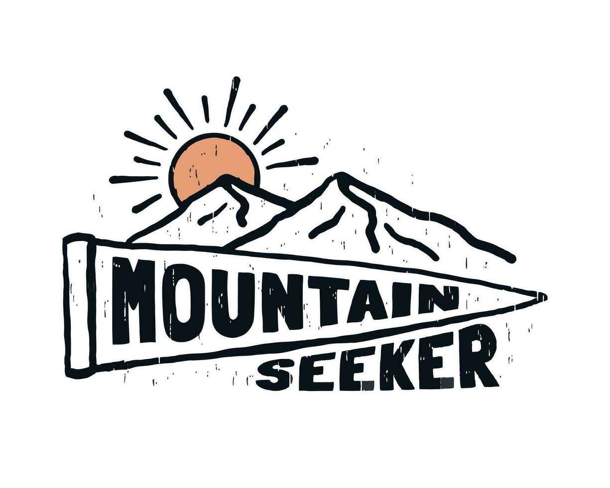 Mountain seeker vector hand drawing for t shirt, badge, sticker illustration