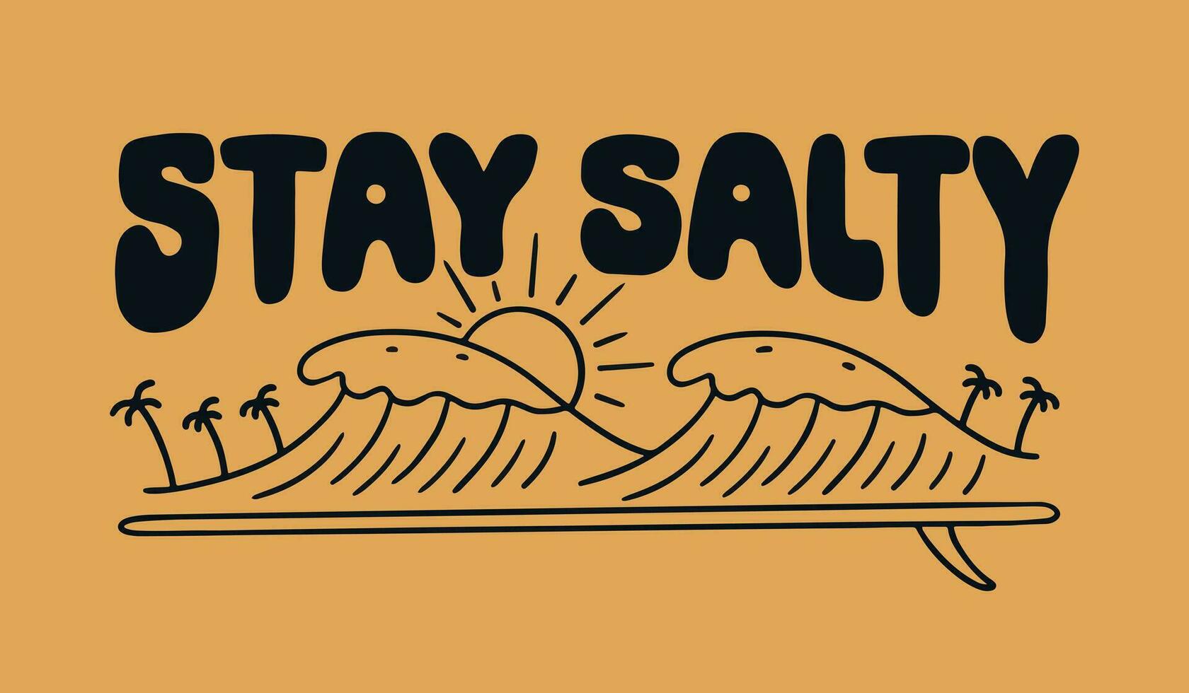 Stay salty on the summer time mono line design for t-shirt, badge, and sticker vector illustration