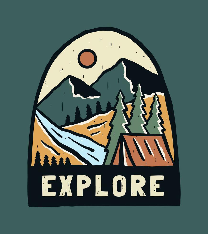 Explore the nature with camping in the mountain vintage vector illustration