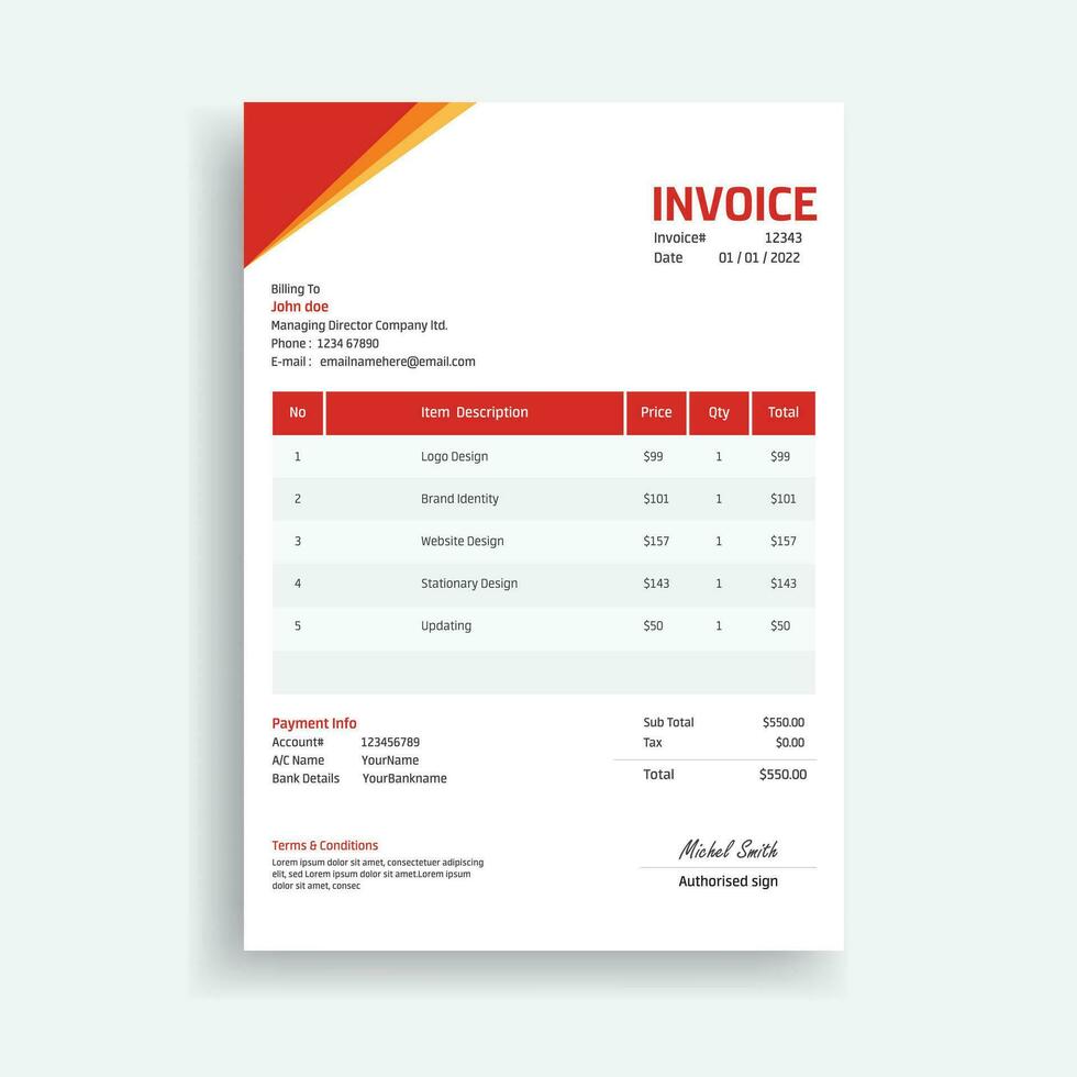 Minimal Professional Business Invoice Vector Template