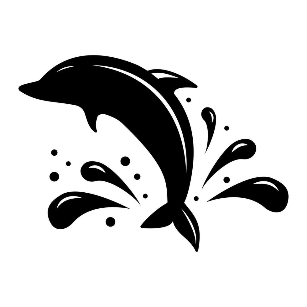 negro y blanco vector ilustración de delfín saltando en el ola. monocromo delfín aislado en blanco antecedentes. logo modelo
