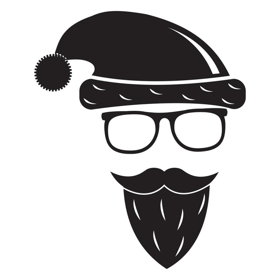 Santa Claus with glasses, black outline, vector isolated illustration