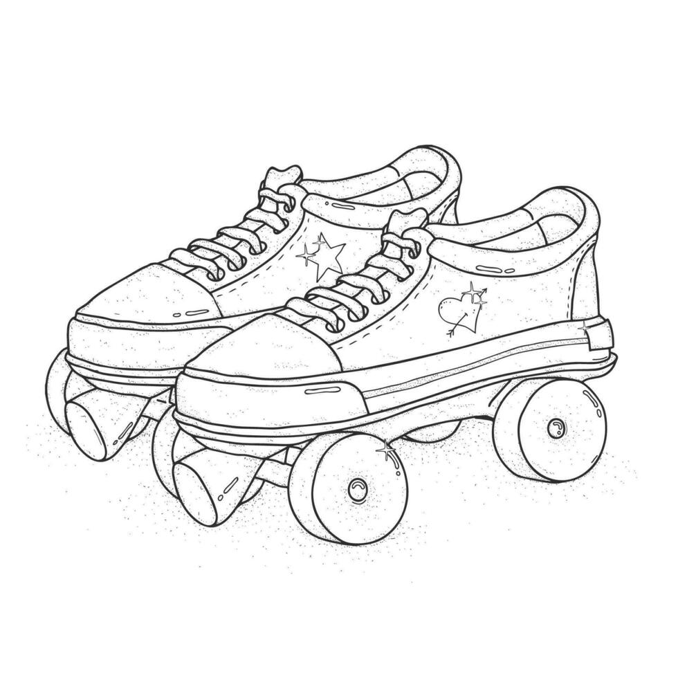 Quad roller skates on white background. Retro laced boots, colorful vector illustration.