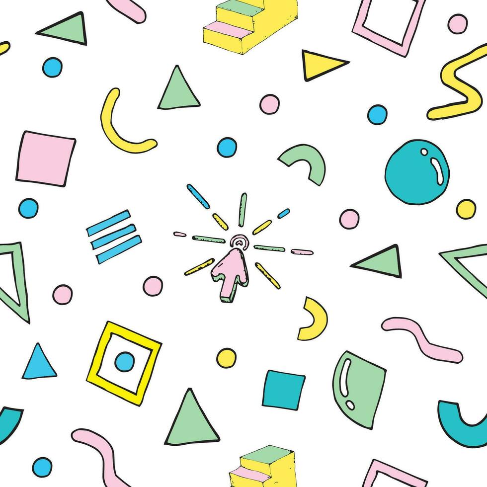 Abstract retro style seamless pattern. 80s-90s fashion style. Background with geometric shapes. vector
