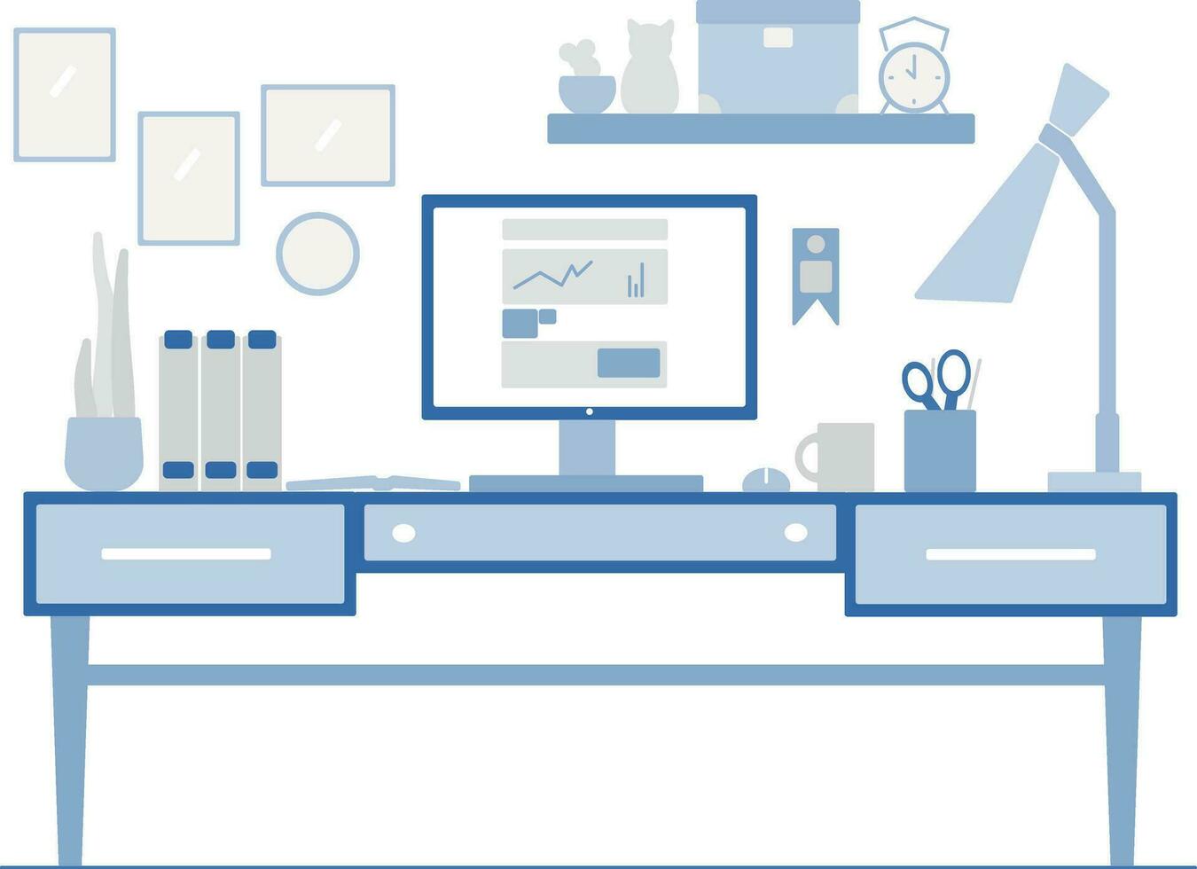 Workplace in flat style. illustration of modern creative working place vector