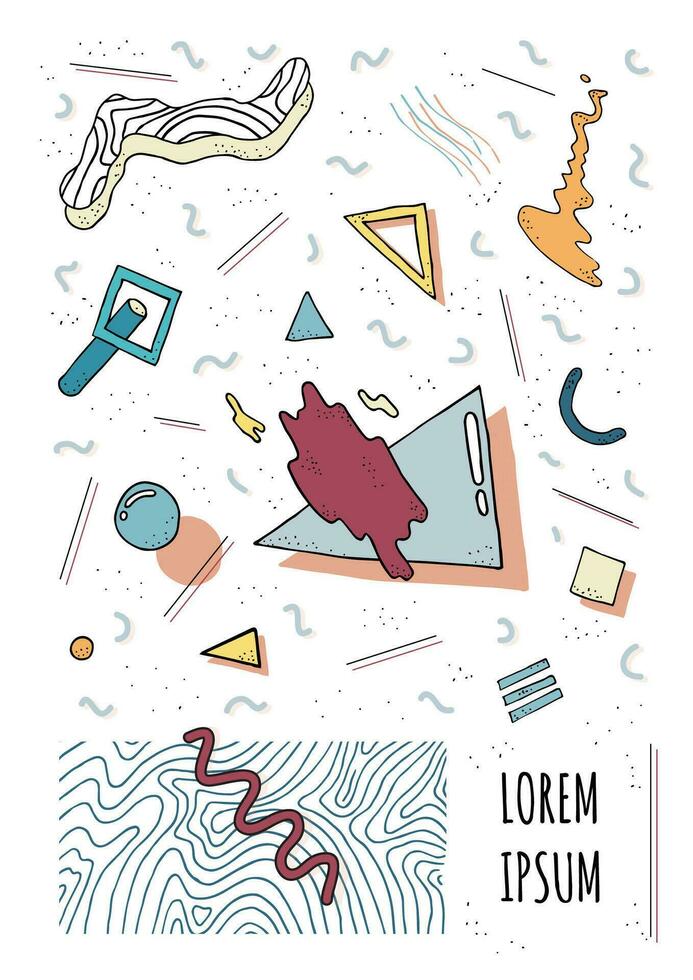 Poster in retro style with geometric modern shapes. Party placard template. Vector Illustration.