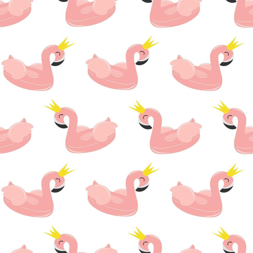 Seamless pattern with an inflatable circle in the shape of a pink flamingo vector