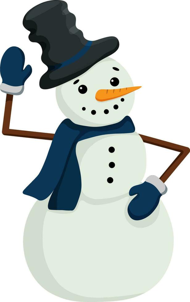Christmas illustration of a cheerful snowman in mittens and a hat vector