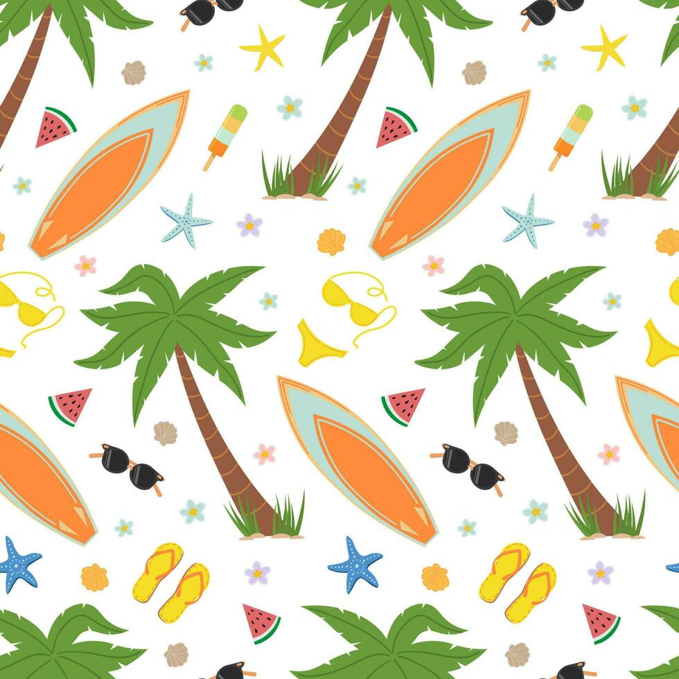 Seamless pattern with summer beach elements vector