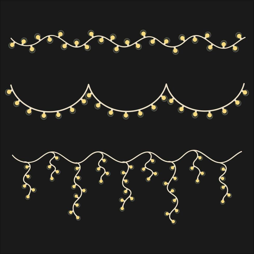 A set of garlands of glowing light bulbs on a dark background. New Year illustration vector