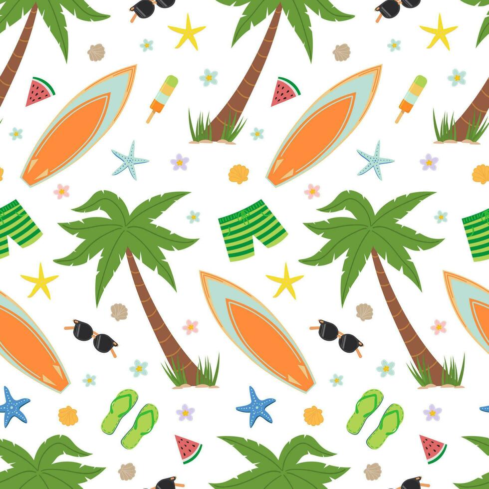 Seamless pattern with summer beach elements vector